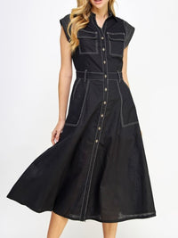 Stitch Detail Linen Midi Dress