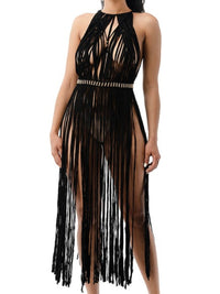 Black Gold Bead Detail Fringe Coverup