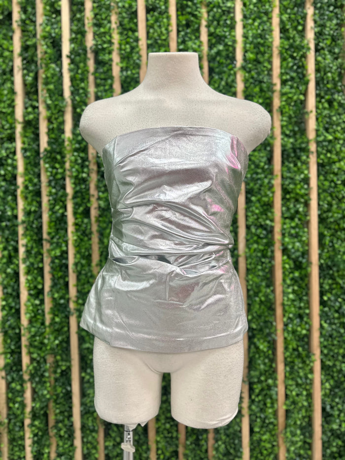 Metallic Ruched Strapless Top
