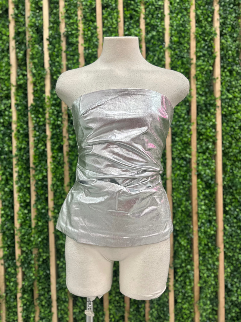 Metallic Ruched Strapless Top