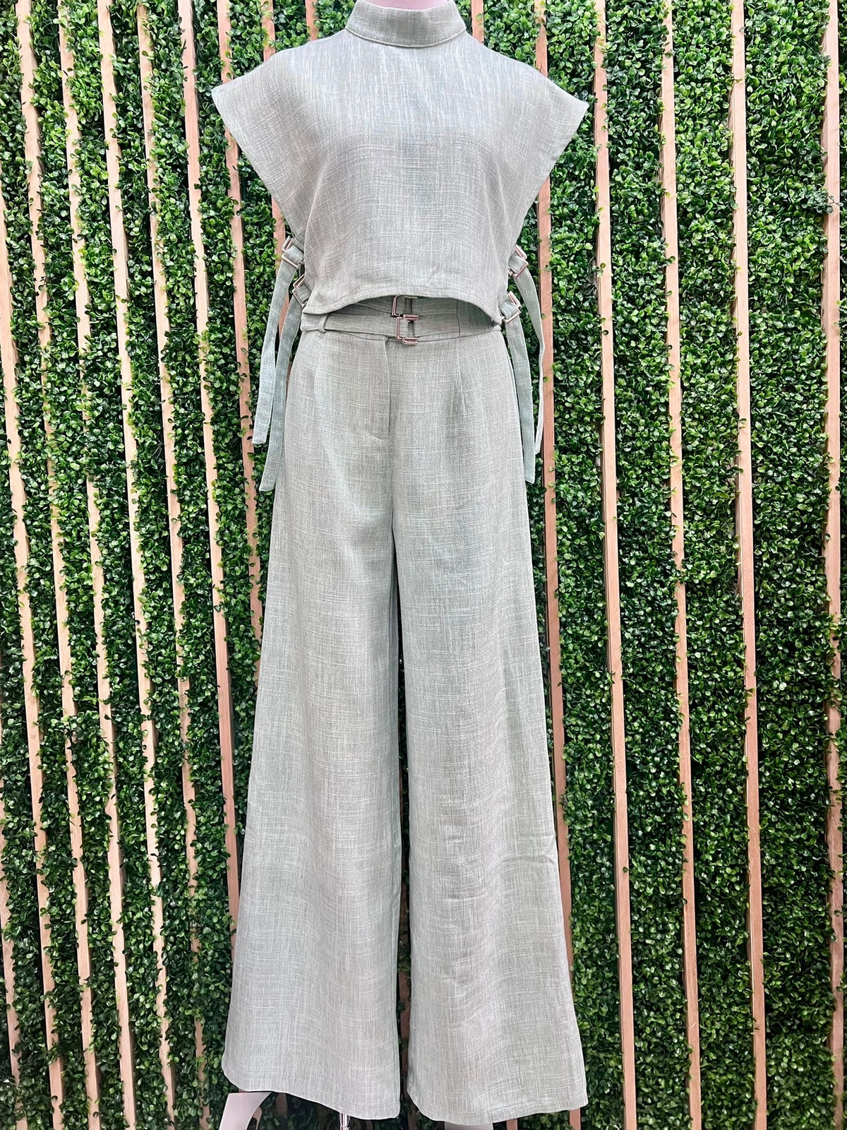 Sage Elegance High-Neck Crop Top