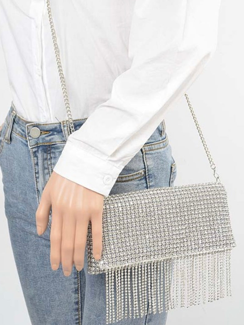 Fringe Detail Rhinestone Clutch
