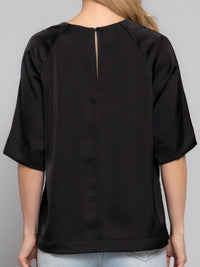 Black Satin Relaxed Short-Sleeve Blouse