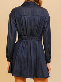 Dark Denim Long Sleeve Short Flare Dress