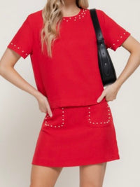 Pearl Detail Top & Mini Skirt Set