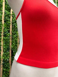 Side Stripe Ribbed One Shoulder Tank Top