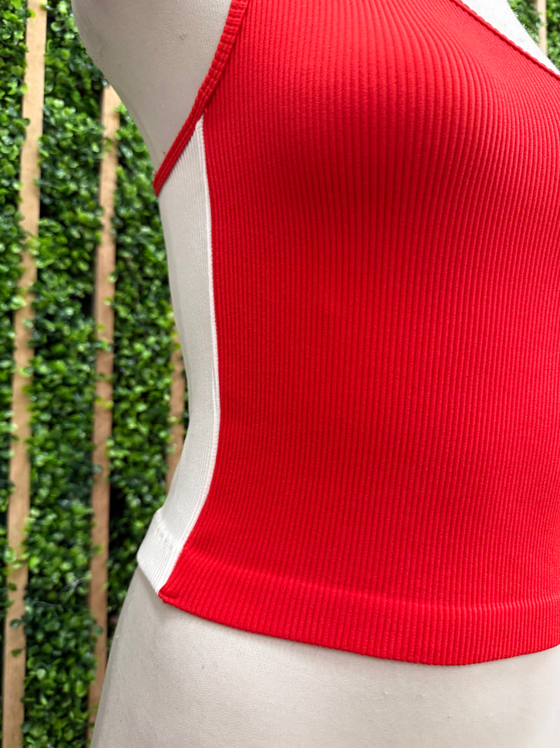 Side Stripe Ribbed One Shoulder Tank Top