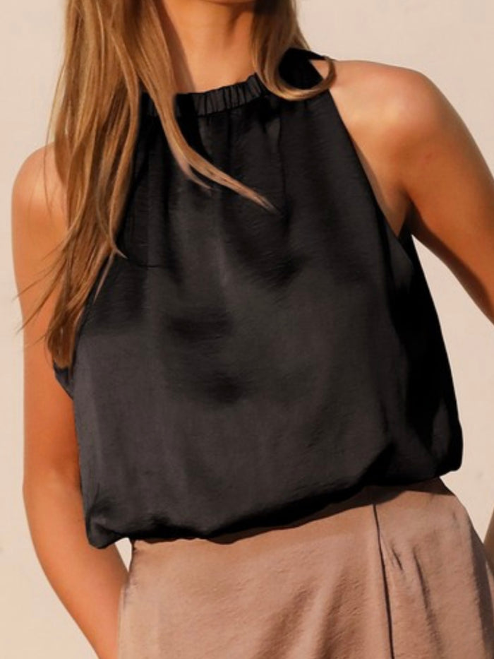 Black Lurex High Neck Satin Crop Top