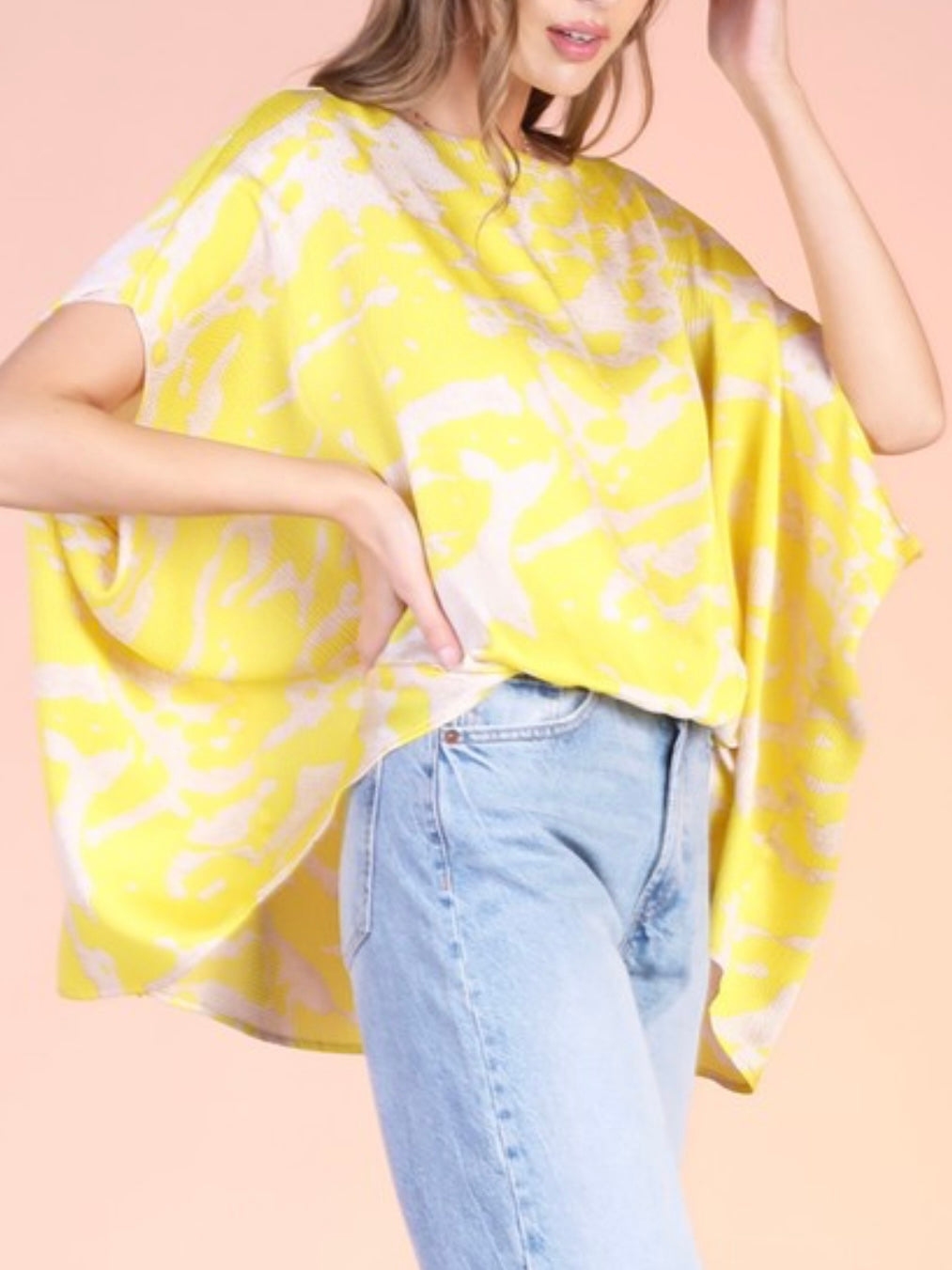 Yellow Ocean Waves Boat Neck Caftan Top