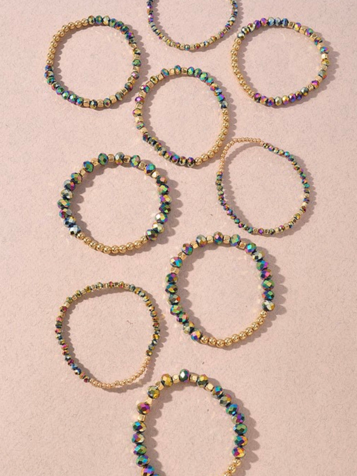 Metal Bead Stretch Mix Elastic Bracelet Set