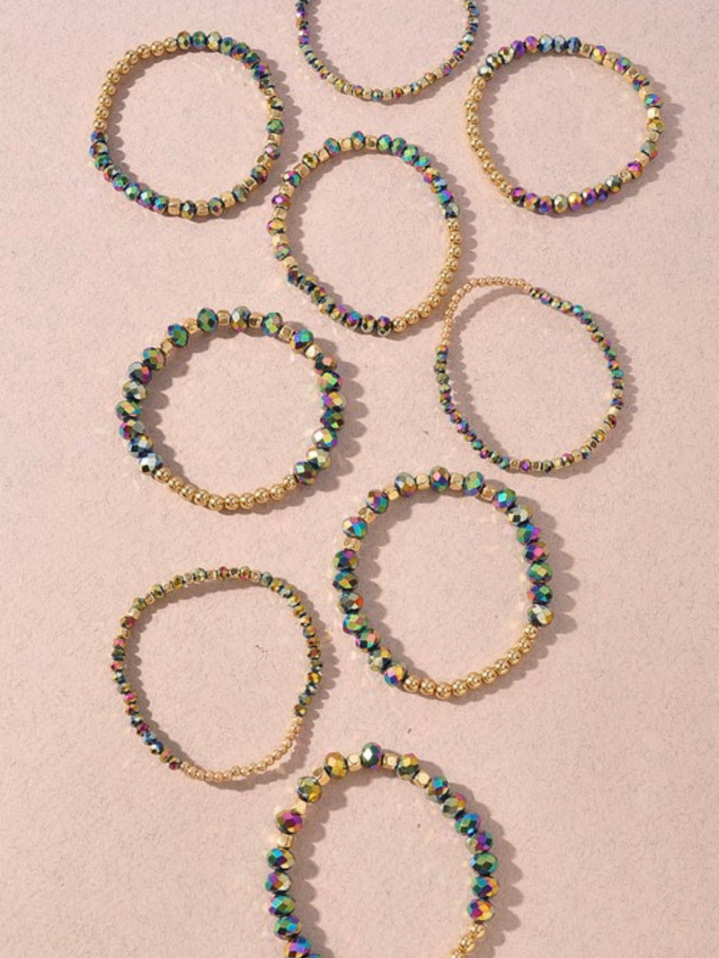 Metal Bead Stretch Mix Elastic Bracelet Set