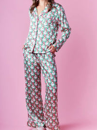 Santa Print Satin PJ Set