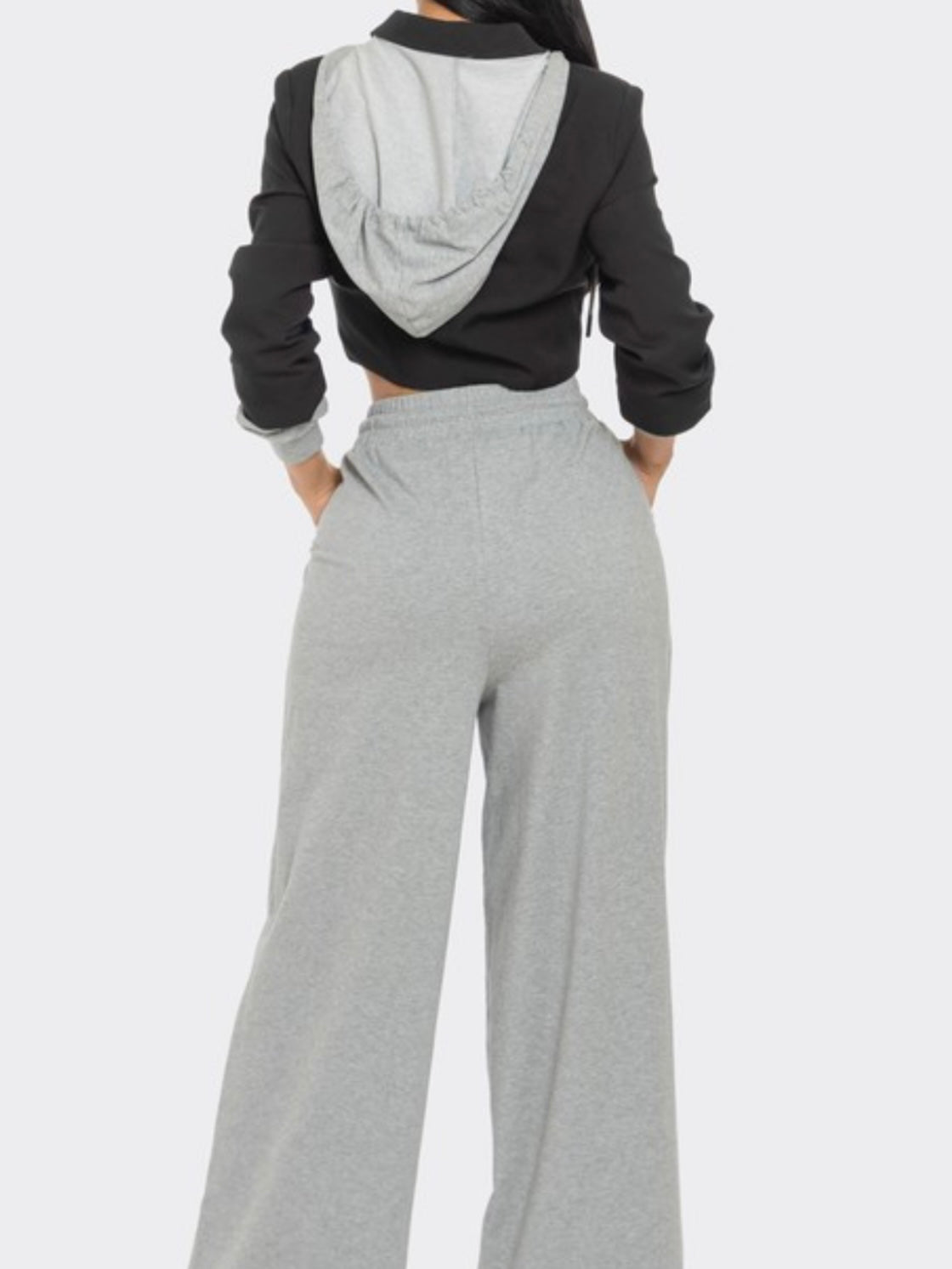 Black Grey Hoodie Blazer Pant Set