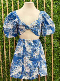 Blue Ivory Floral Crop Top