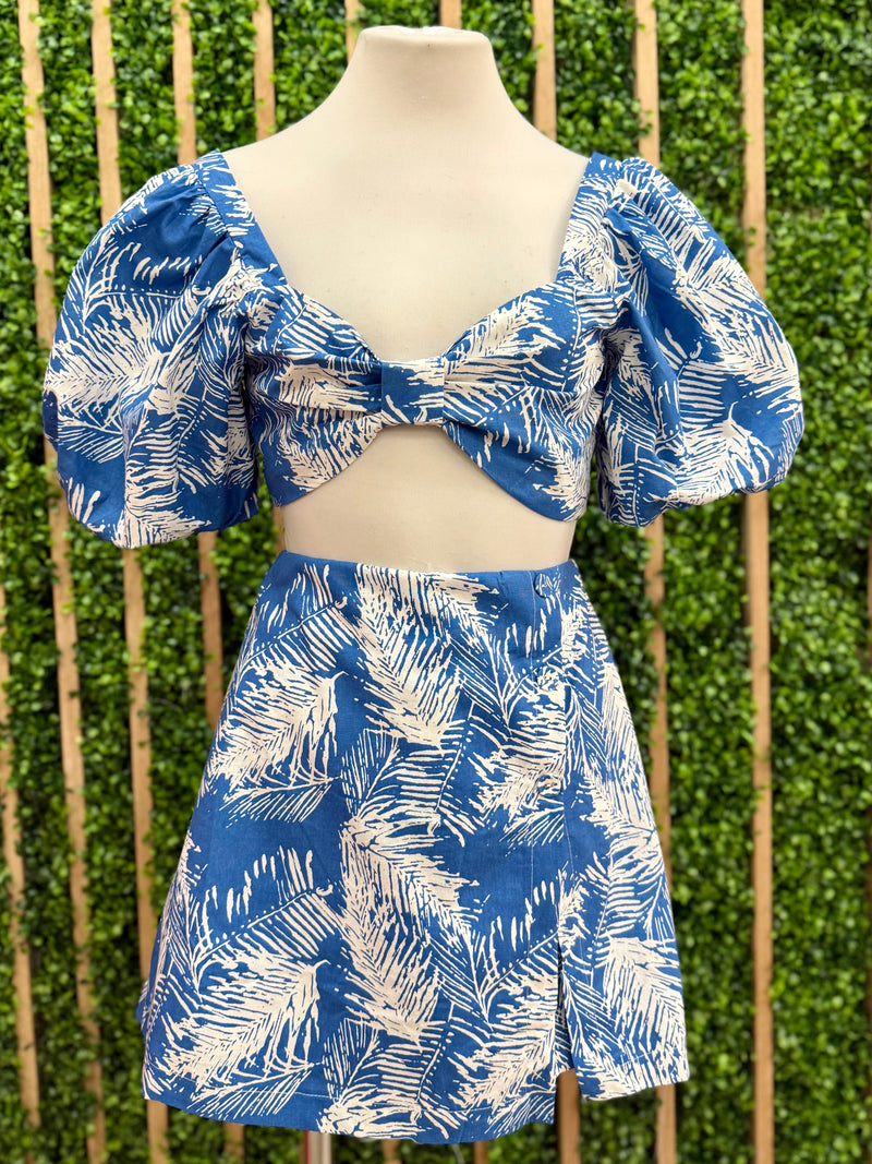 Blue Ivory Floral Crop Top