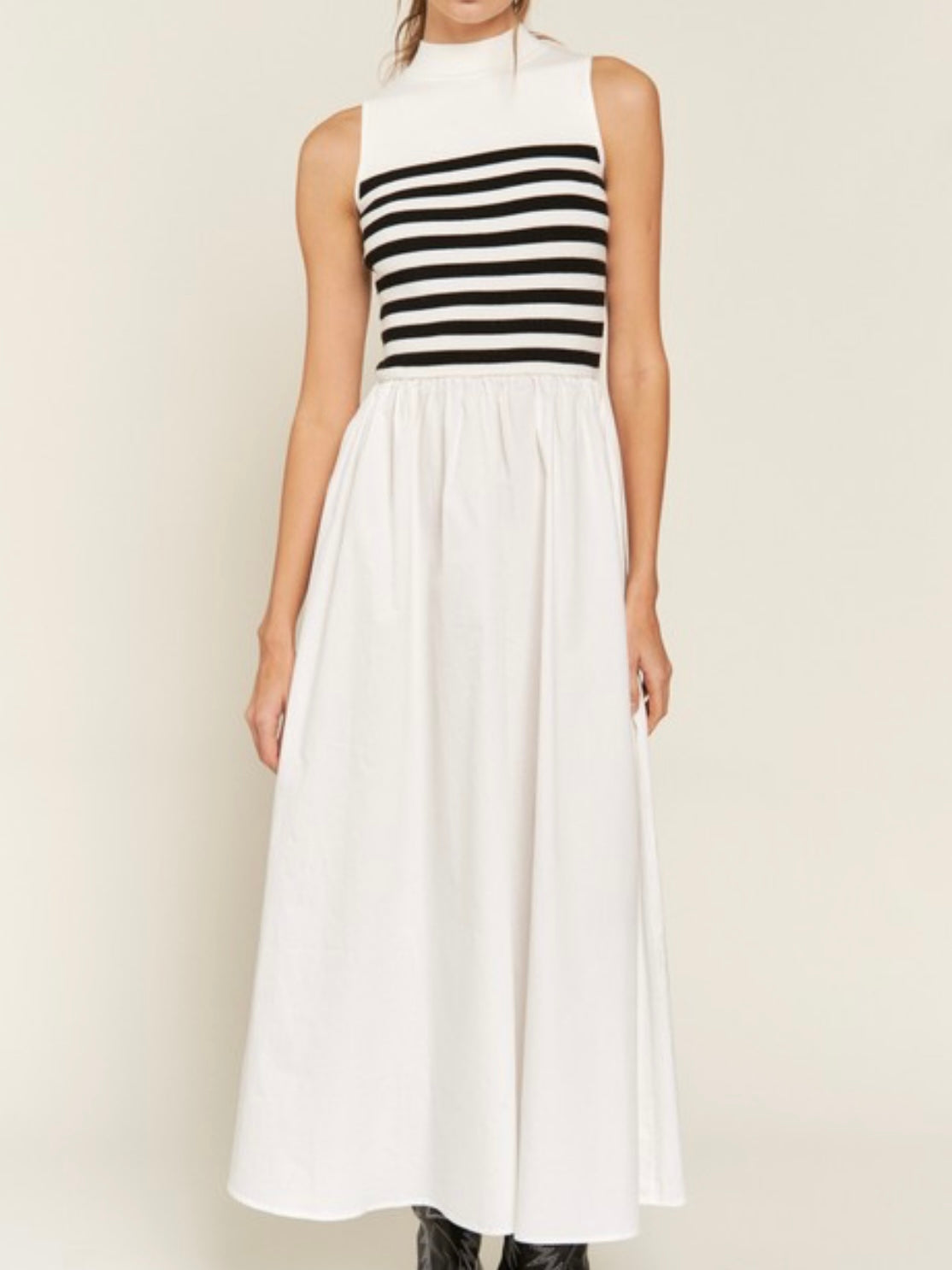 White Black Stripe Knit Maxi Dress