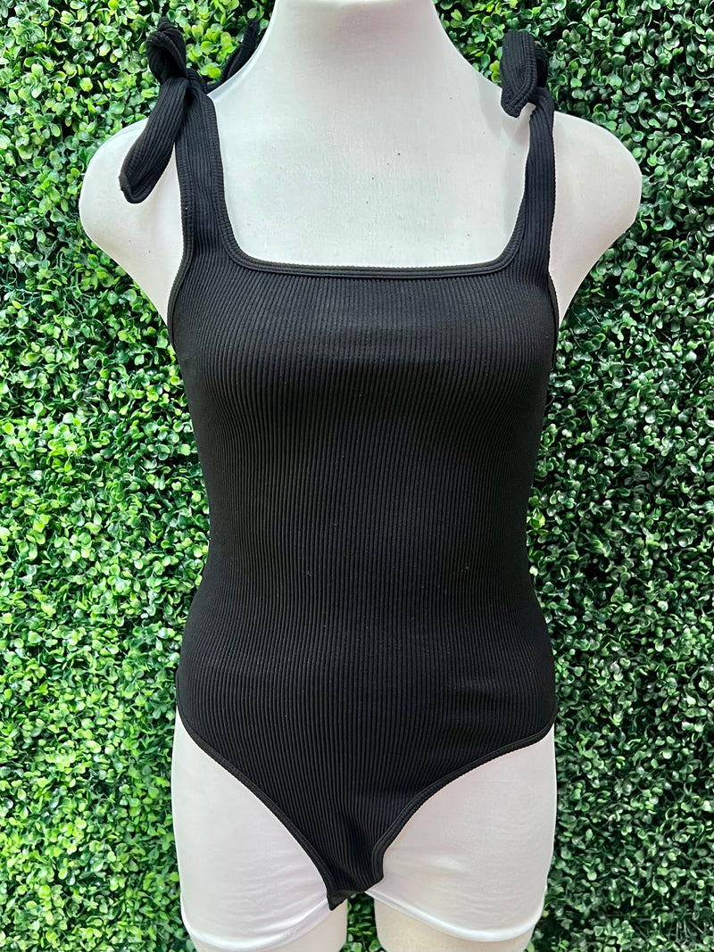 Ribbon Tie Shoulder Rib Bodysuit