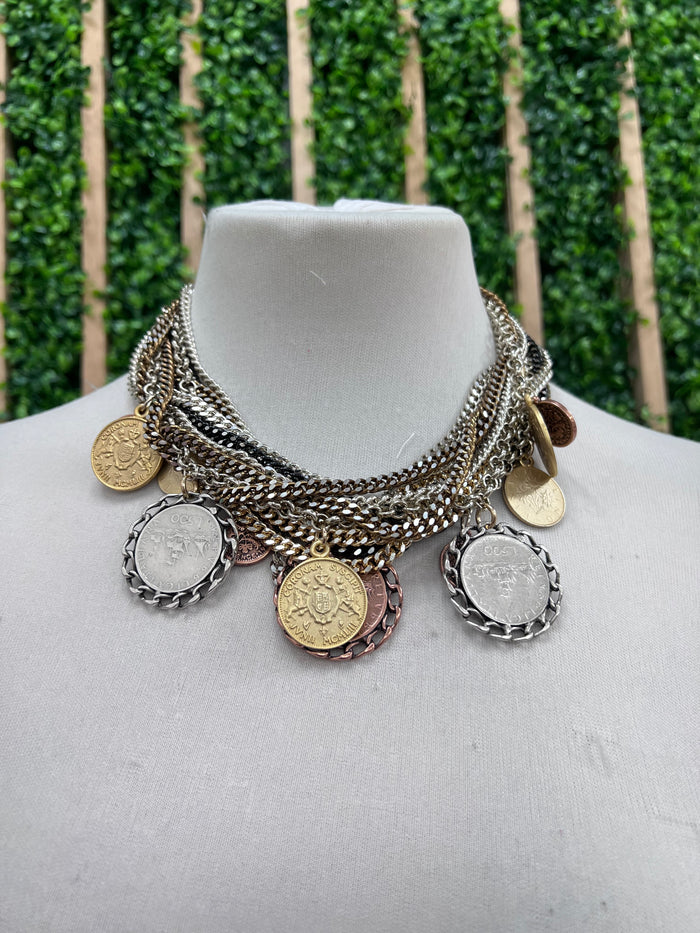 BE Multilayer Bicolor Coin Necklace