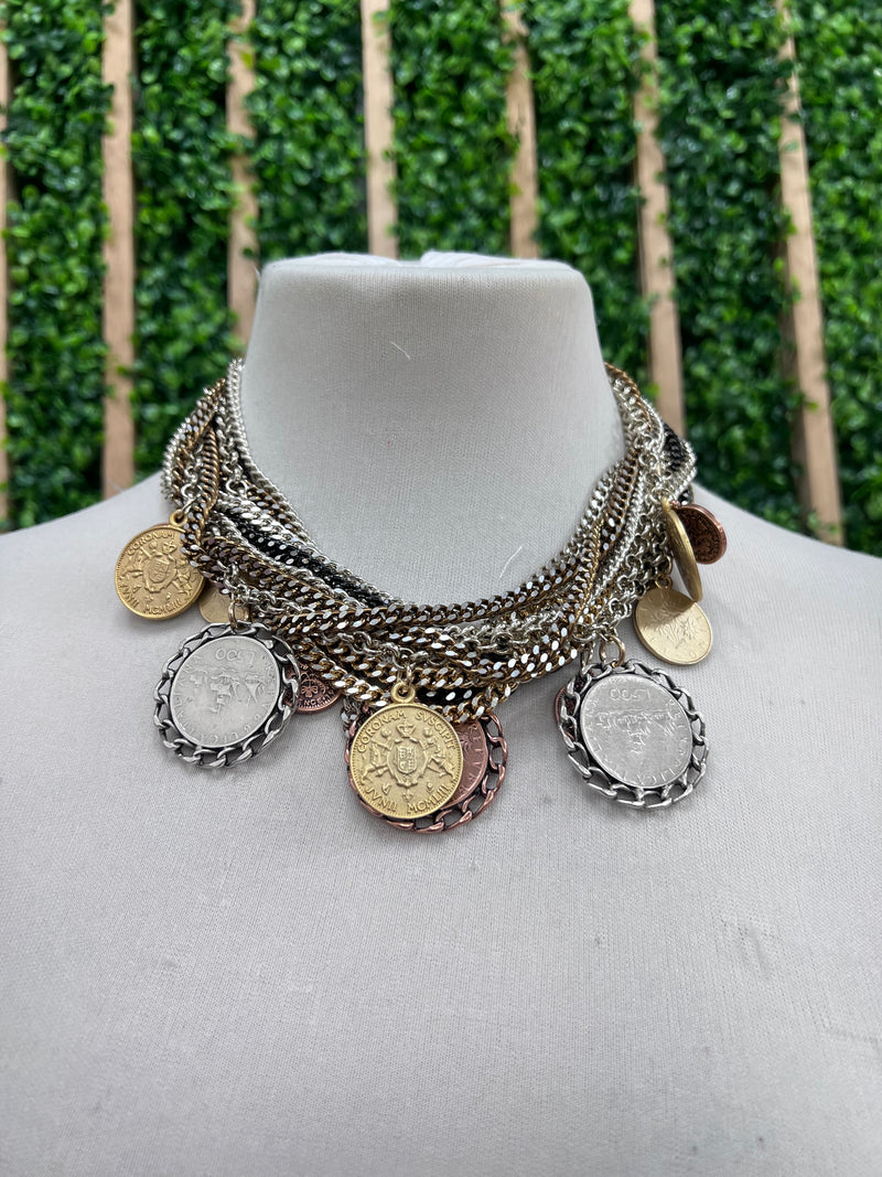 BE Multilayer Bicolor Coin Necklace