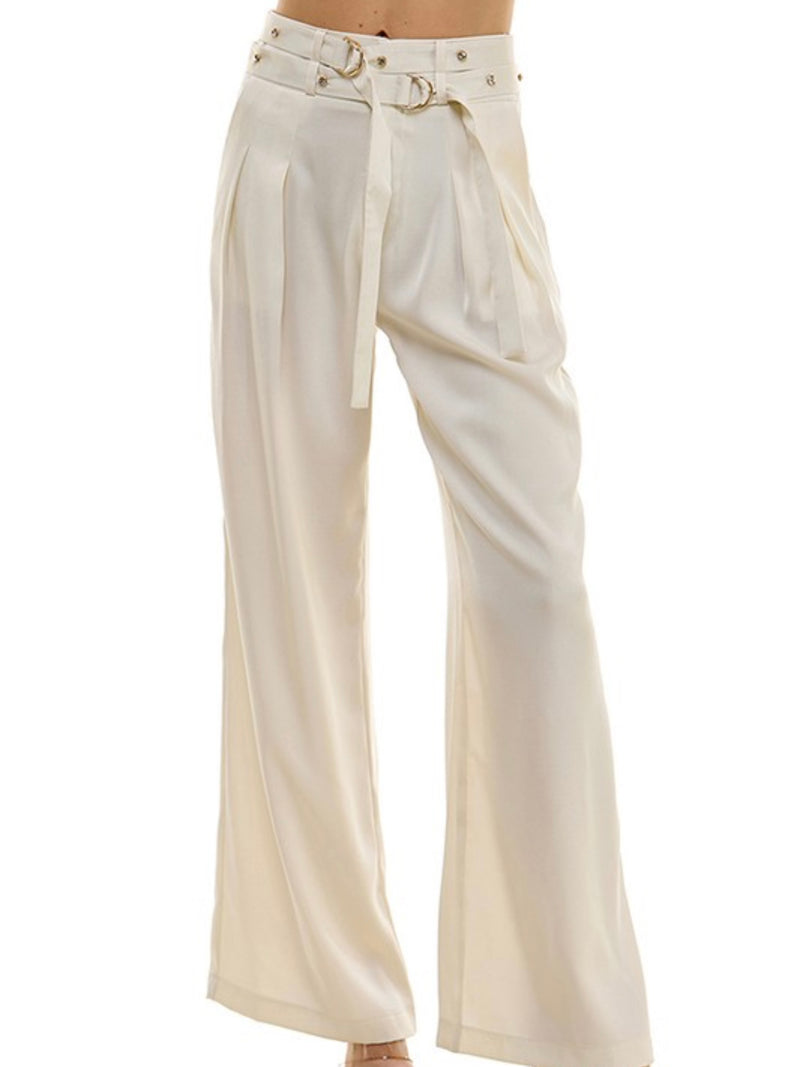Satin Finish High Waist Wide Leg Pant