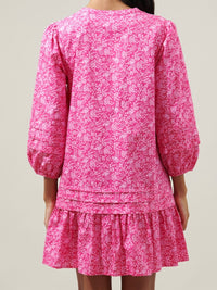 Pink Muliti Floral Drop Waist Short Dress