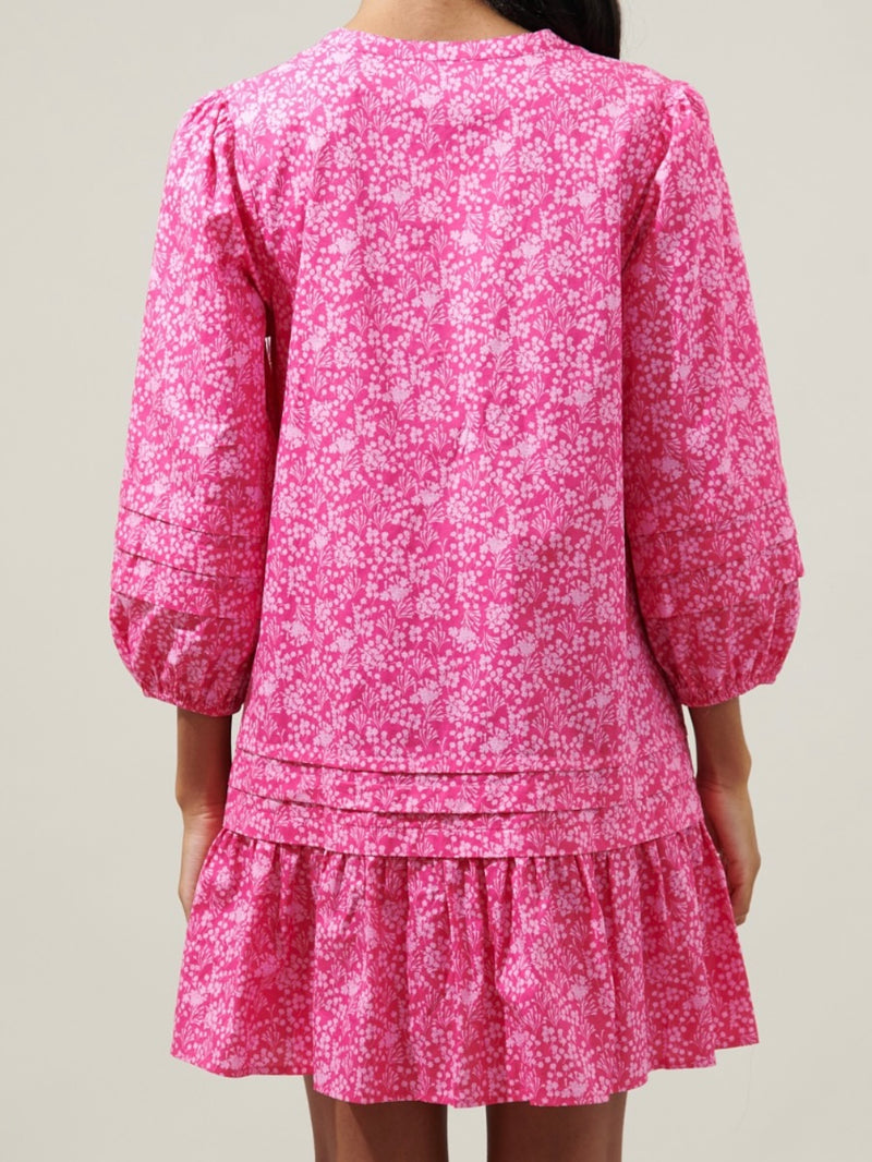 Pink Muliti Floral Drop Waist Short Dress