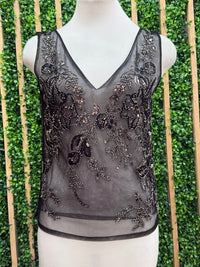 Silver Embellished Mesh V Neck Top