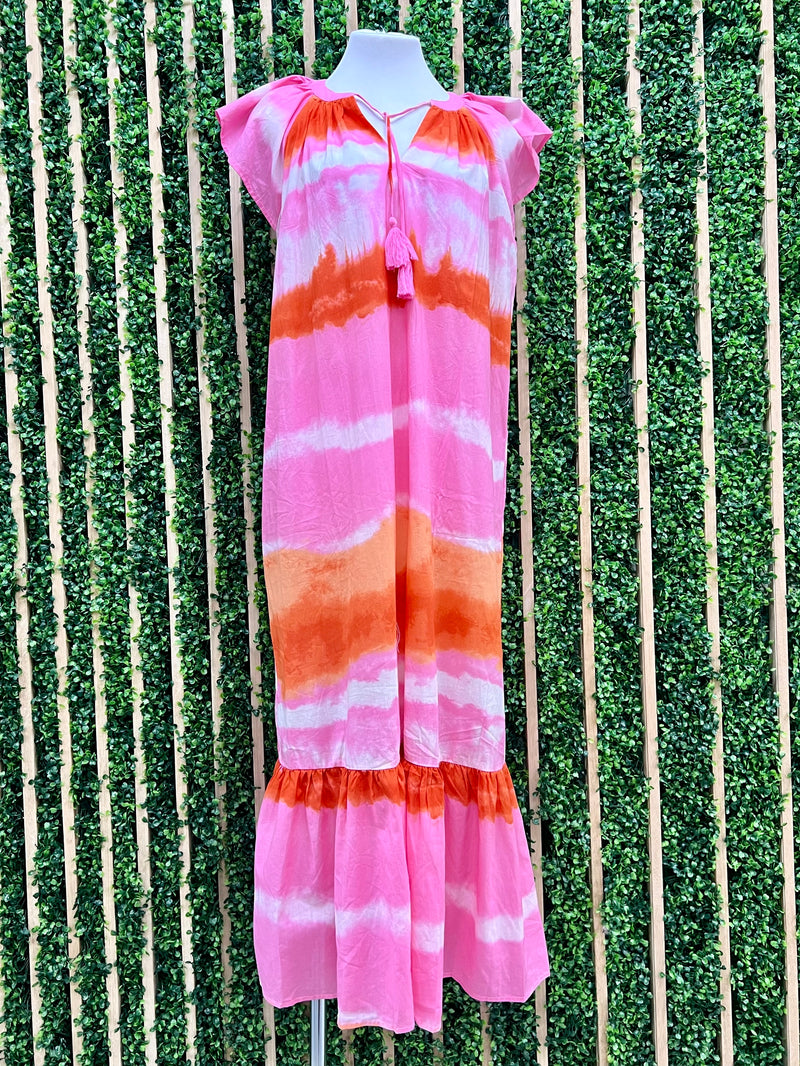 Pink Oramge Ombre Sleeveless Dress