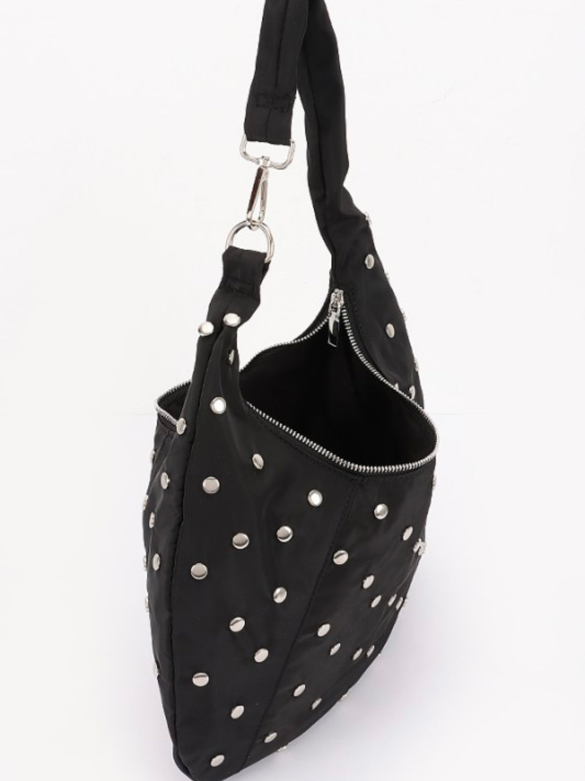 Black Nylon Studded Hobo Bag