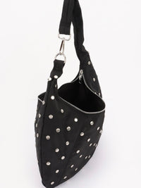 Black Nylon Studded Hobo Bag