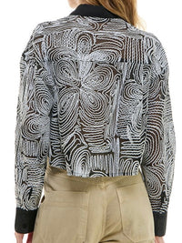 Black White Embroidered Organza Crop Blouse