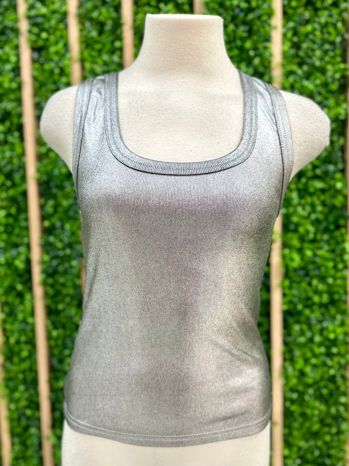 Scoop Neck Metallic Coated Tank Top