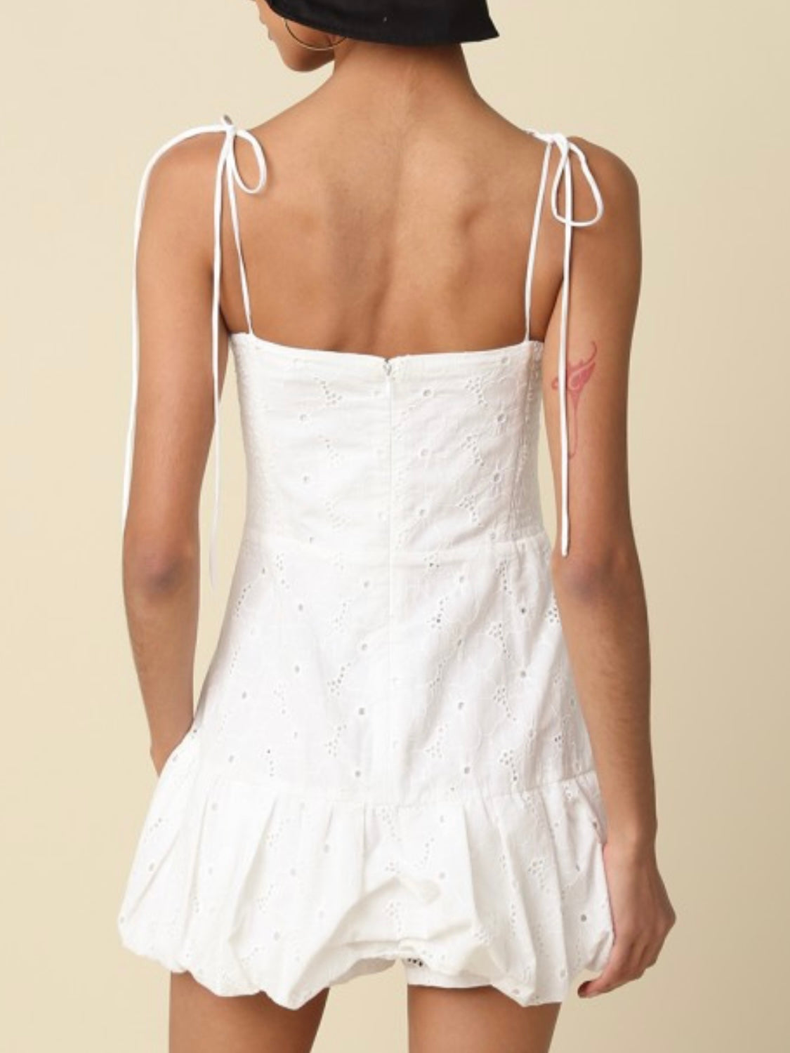 White Eyelet Fitted Bubble Hem Mini Dress