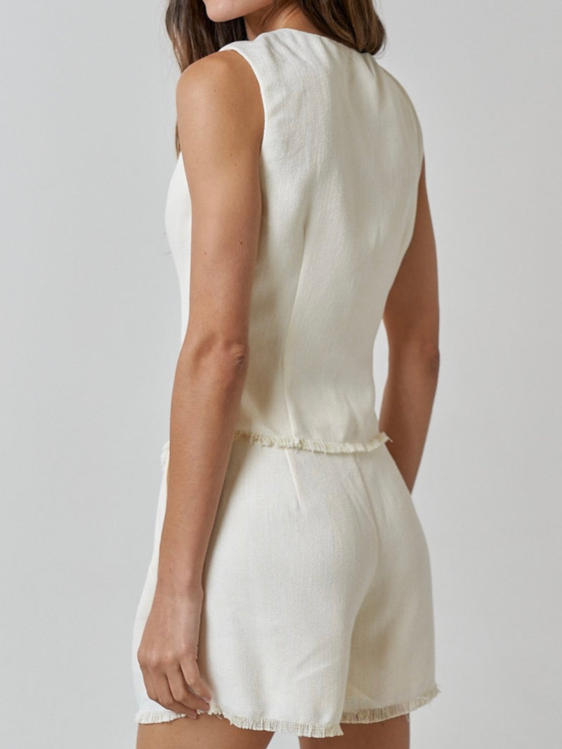 Cream Frayed Linen Vest