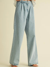 High Waist Belted Wide Leg Denim