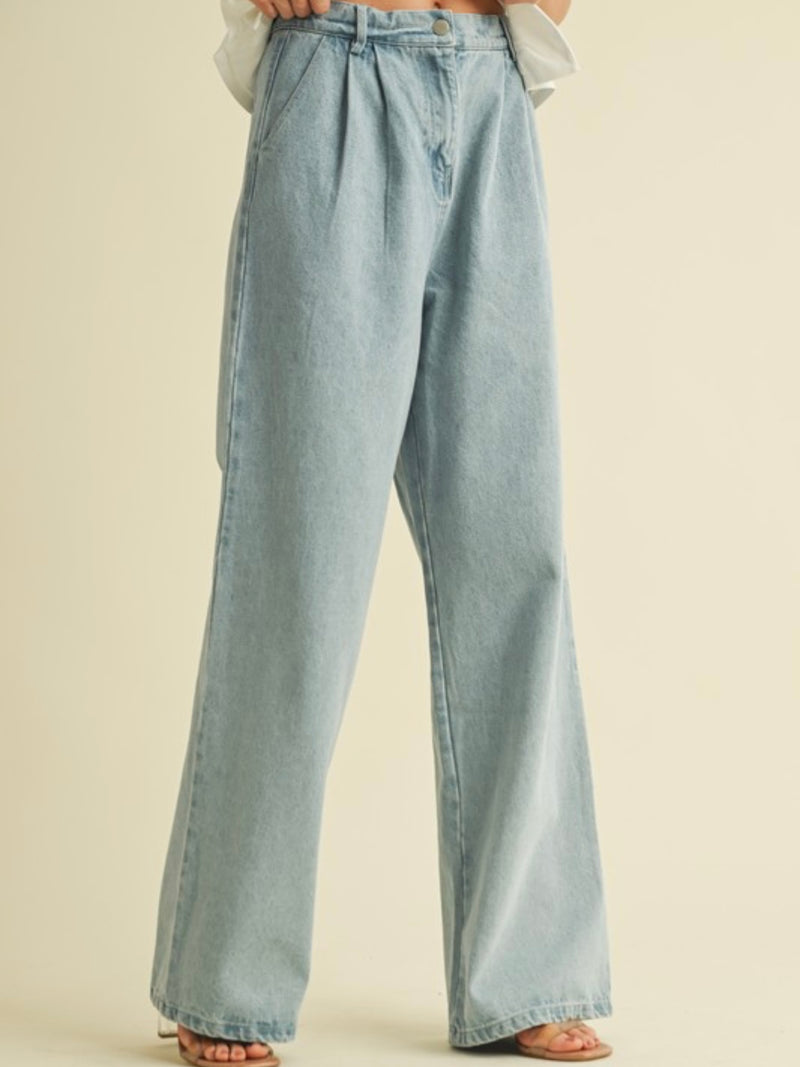 High Waist Belted Wide Leg Denim