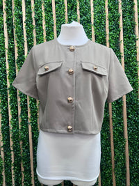 Taupe Cropped Button-Up Top