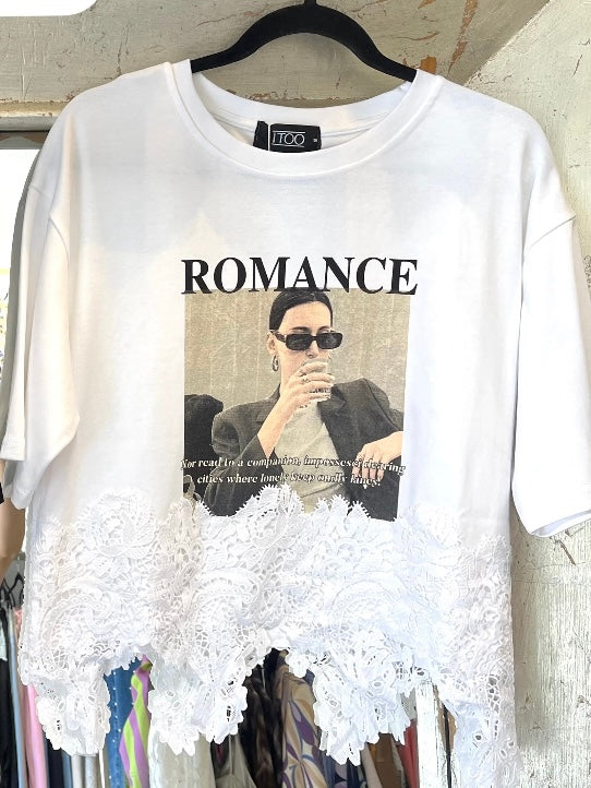 Romance Graphic Lace Hem Tee