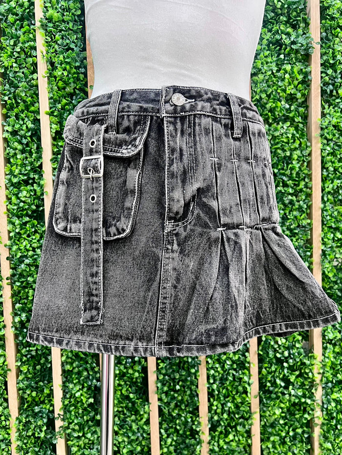 Front Pocket Denim Cargo Skort