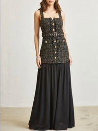 Exquisite Black Sequined Tweed Long Dress