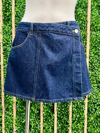 Front Button Closure Denim Wrap Skort
