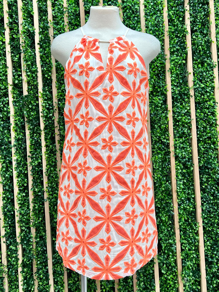 Orange Embroidered Halter Neckline Dress