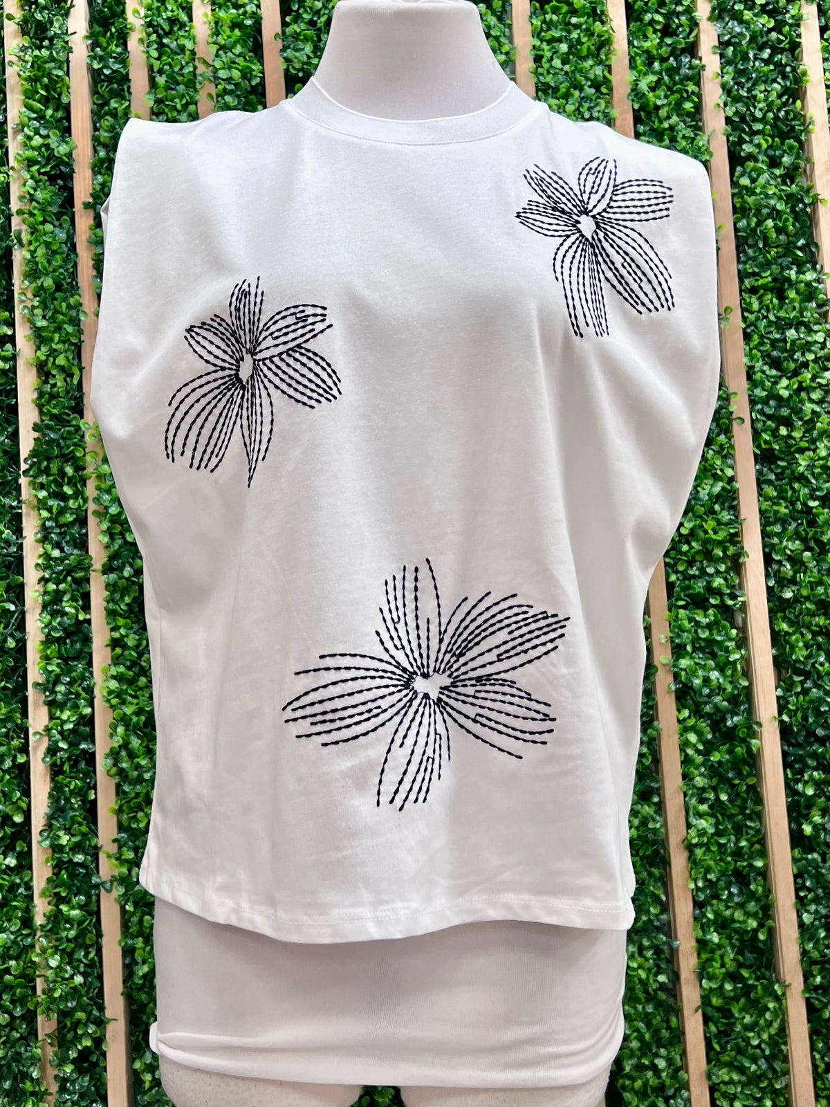 Floral Embroidered Cotton Sleeveless Top