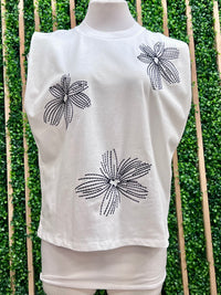 Floral Embroidered Cotton Sleeveless Top