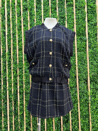 Navy Tweed Sleeveless Jacket