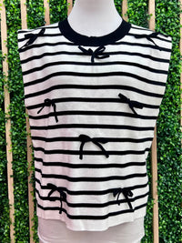 Stripe Contrast Ribbon Sleeveless Sweater Top