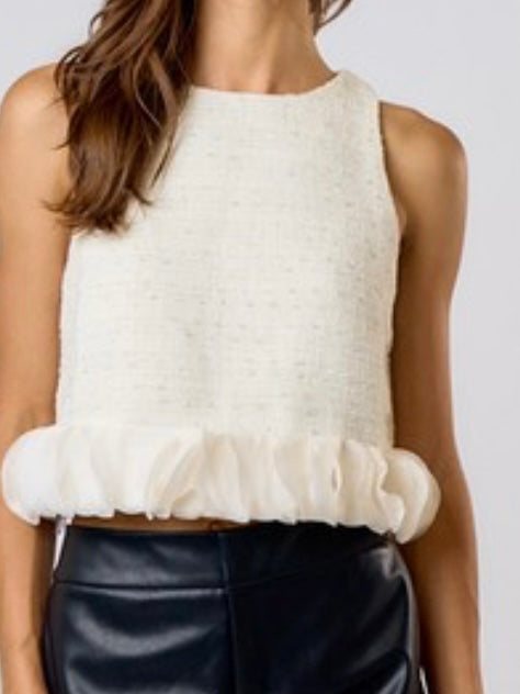 Exquisite Circle Trim Ivory Tweed Top