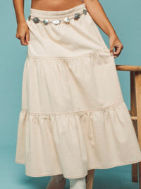 Cream Tiered Denim Midi Skirt