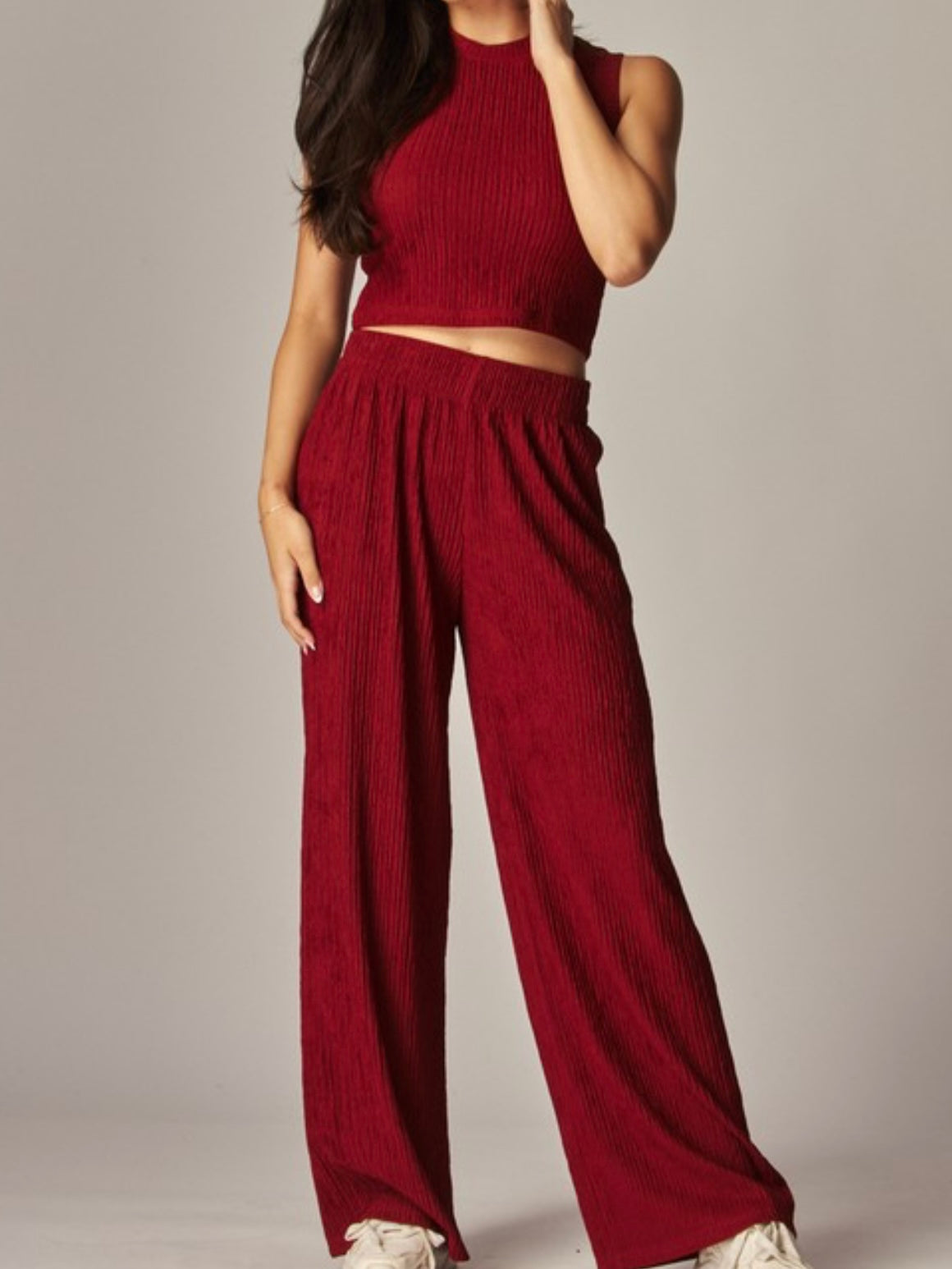 Crinkle Textured Crop Pant Set