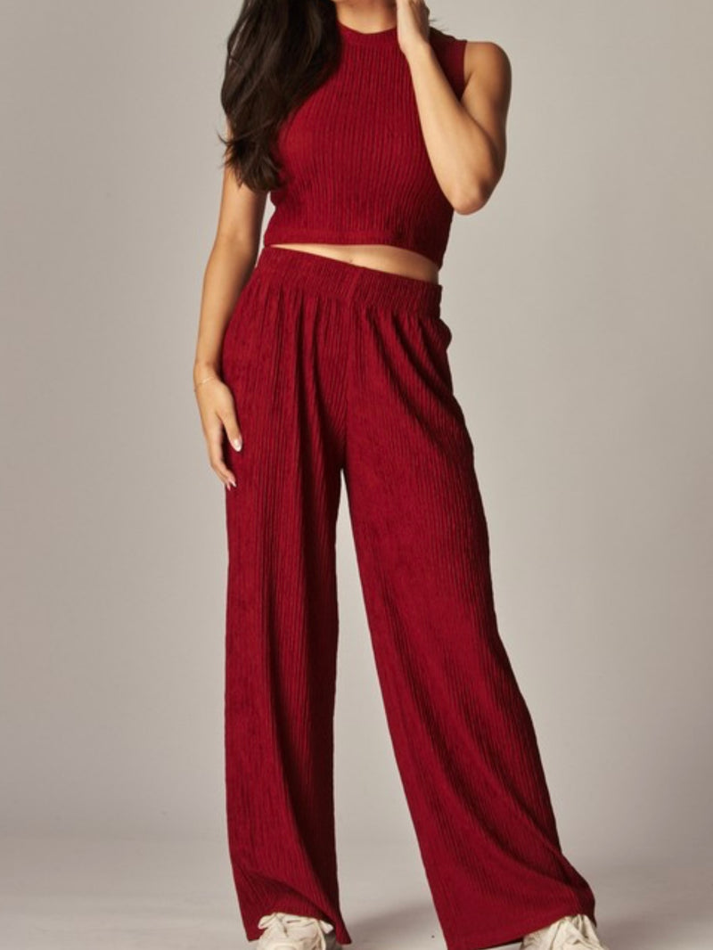 Crinkle Textured Crop Pant Set